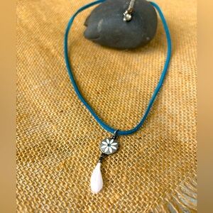 Flower feather teal blue aqua strap necklace with clasp custom PeacedbyAlise fun